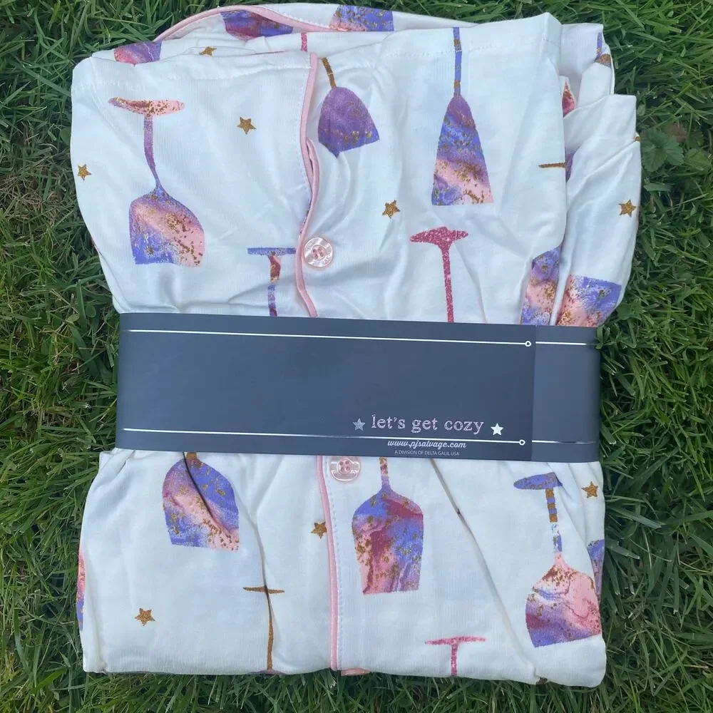 NWT PJ Salvage Long Sleeve Wine Life Button-Up Shirt & Pants Pajamas (L)